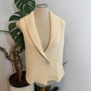 Cabi 869 Sweater Vest Womens Medium Cream Cotton Shawl Collar Single Button Knit